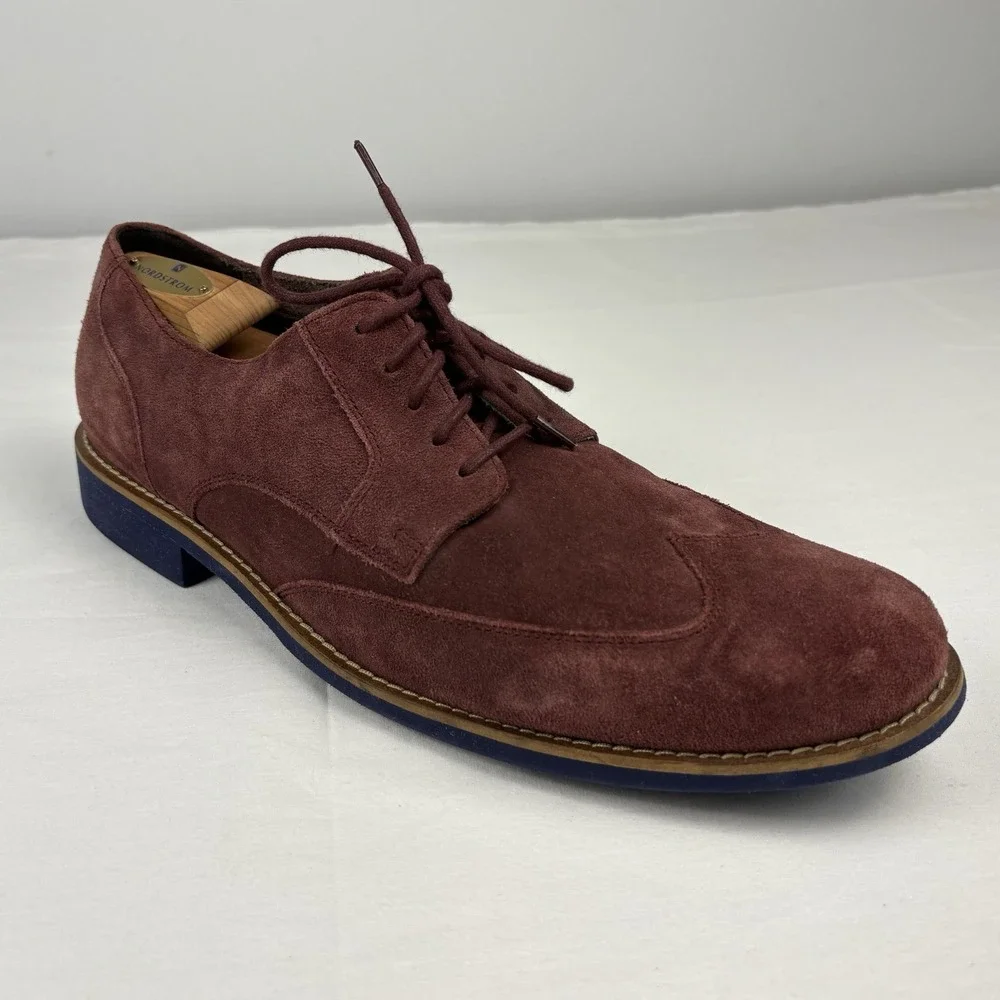 Cole Haan Drake Eva Burgundy Suede Wingtip Oxfords 13M Cobalt Soles/Laces EUC